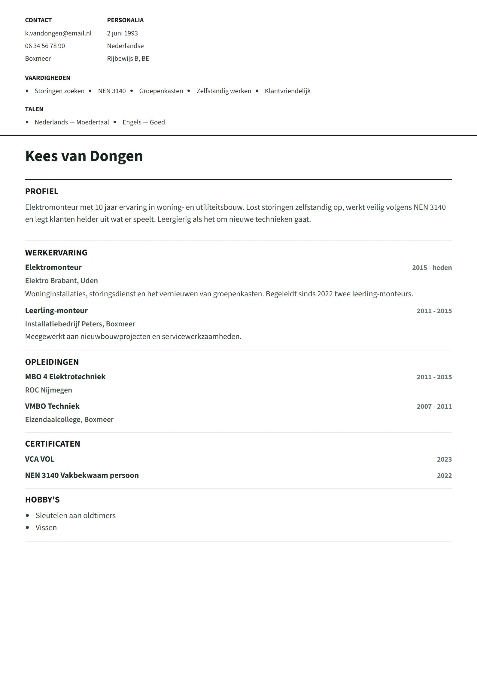 Voorbeeld-CV ATS Zakelijk template